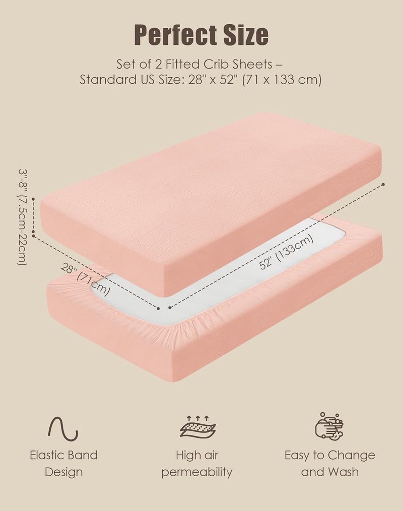 SWEET DOLPHIN طقم من 2 شراشف سرير مصنوعة من القماش القطني للأطفال، ناعمة للغاية وقابلة للتنفس، مصنوعة من قطن طويل الألياف 40S، شراشف مخصصة لمرتبة سرير الأطفال القياسية 52"x28"، لون ساكورا الفاتح - أساسيات حضانة الأطفال - Image 5